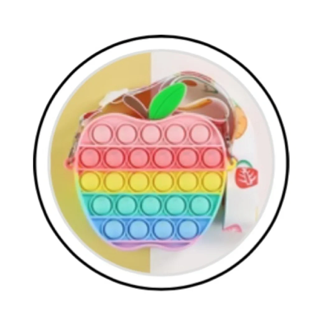 Antistress Pop It Fidget Wallet Purse Crossbody Strap / Rainbow Apple / NEW